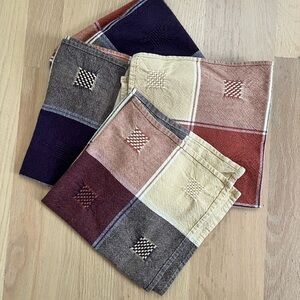 Vintage Woven Cotton Napkins 4 Linens Country Kitchen Square Made in India
